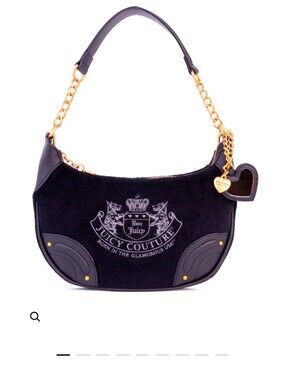 Juicy Couture Black Suede Shoulder Bag with Gold Chain & Heart Charm